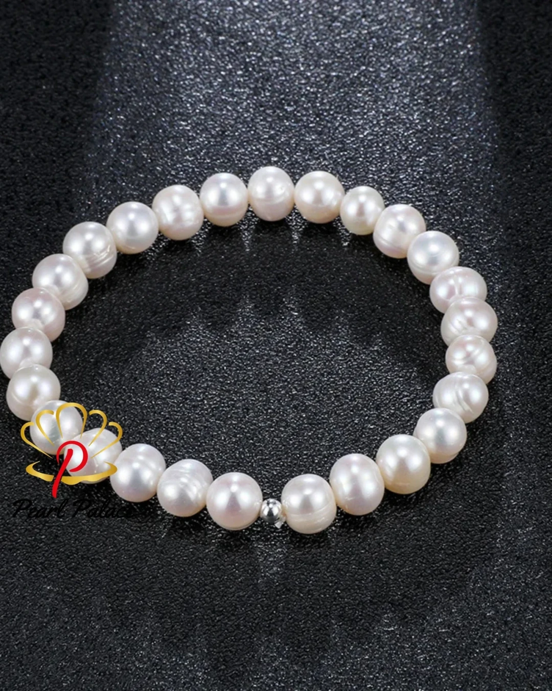 6-7mm Natural Freshwater White Pearls Punch Elastic Rope Bracelet AA Flat Round