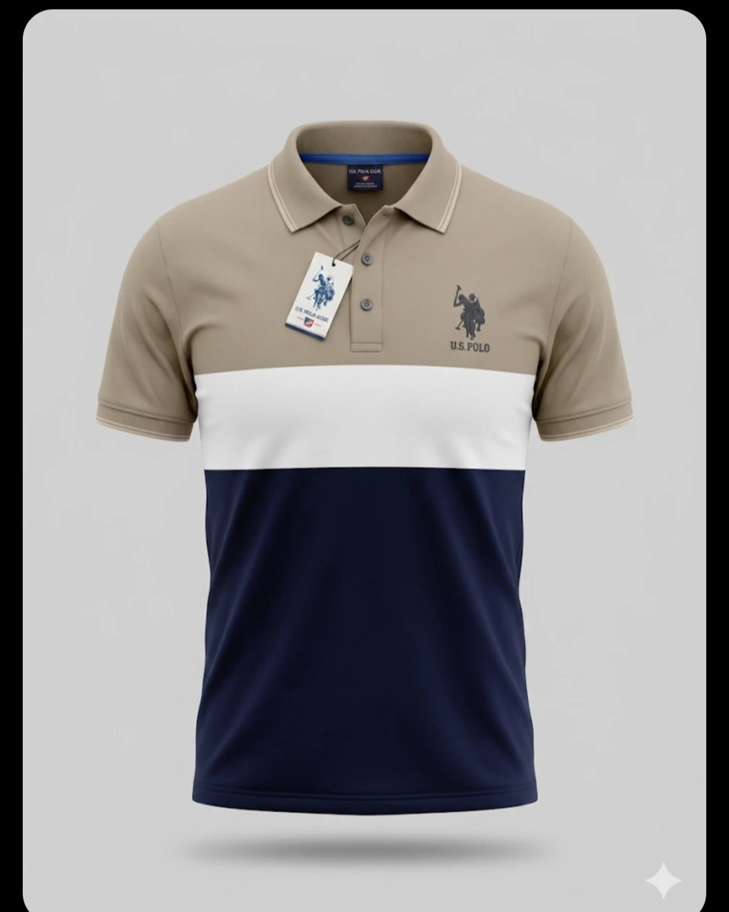 Khaki & Navy Color-Block Essential Polo