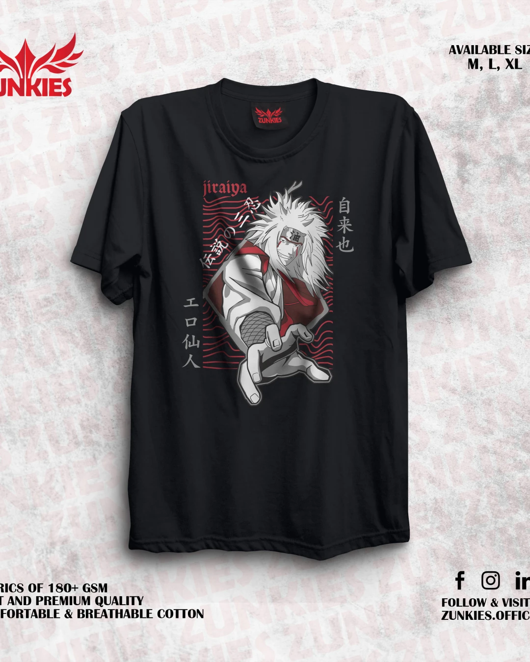 Naruto: Shippuden - Zunkies Oversized Drop Shoulder Black T-shirt-1