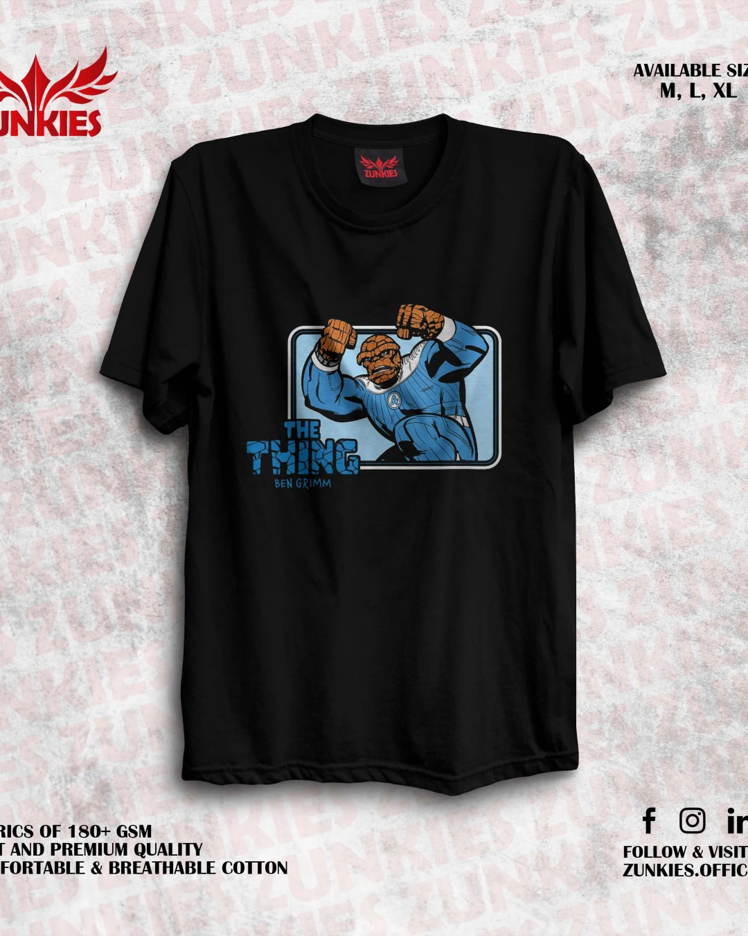 Zunkies Fantastic Four Oversized Drop Shoulder Black T-shirt-1