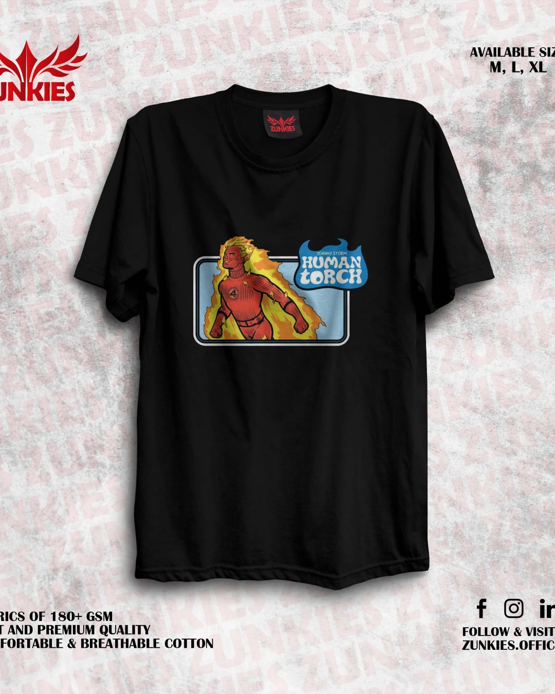 Zunkies Fantastic Four Oversized Drop Shoulder Black T-shirt-4