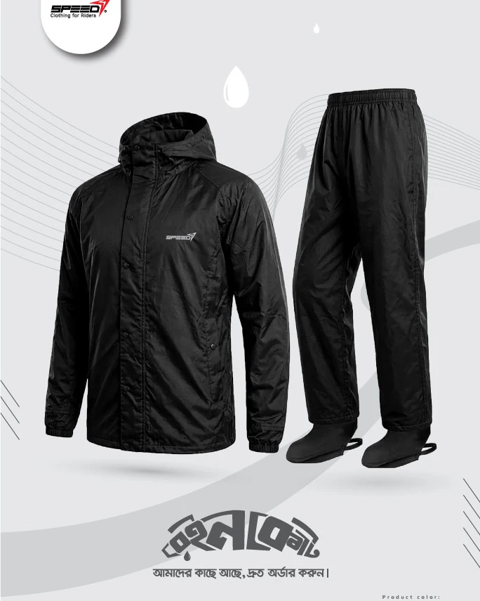 Speedy Premium Rain Coat for Men-Black