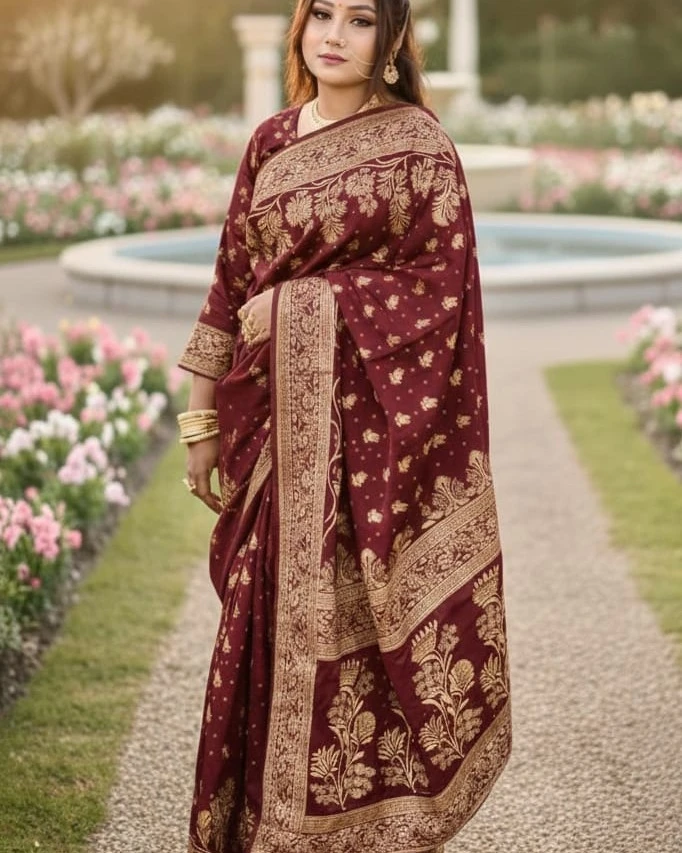Heritage Burgundy Banarasi Silk Saree