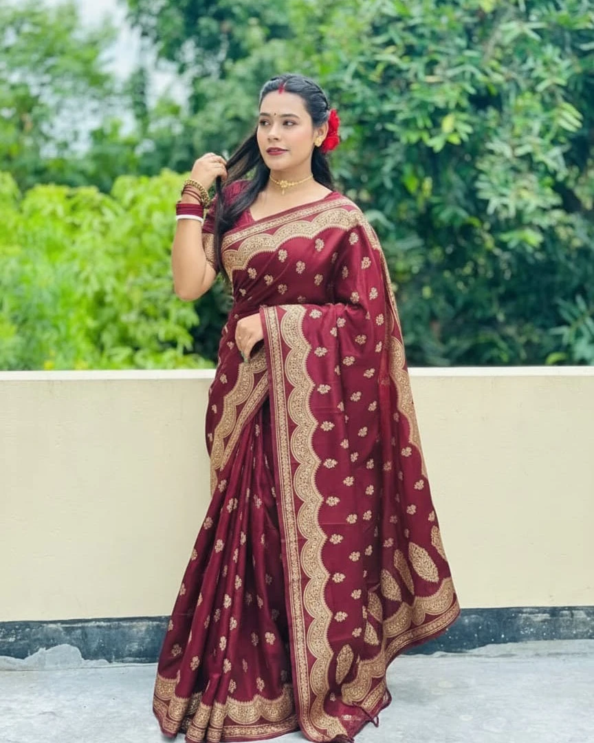 Garnet Glow Banarasi Silk Saree