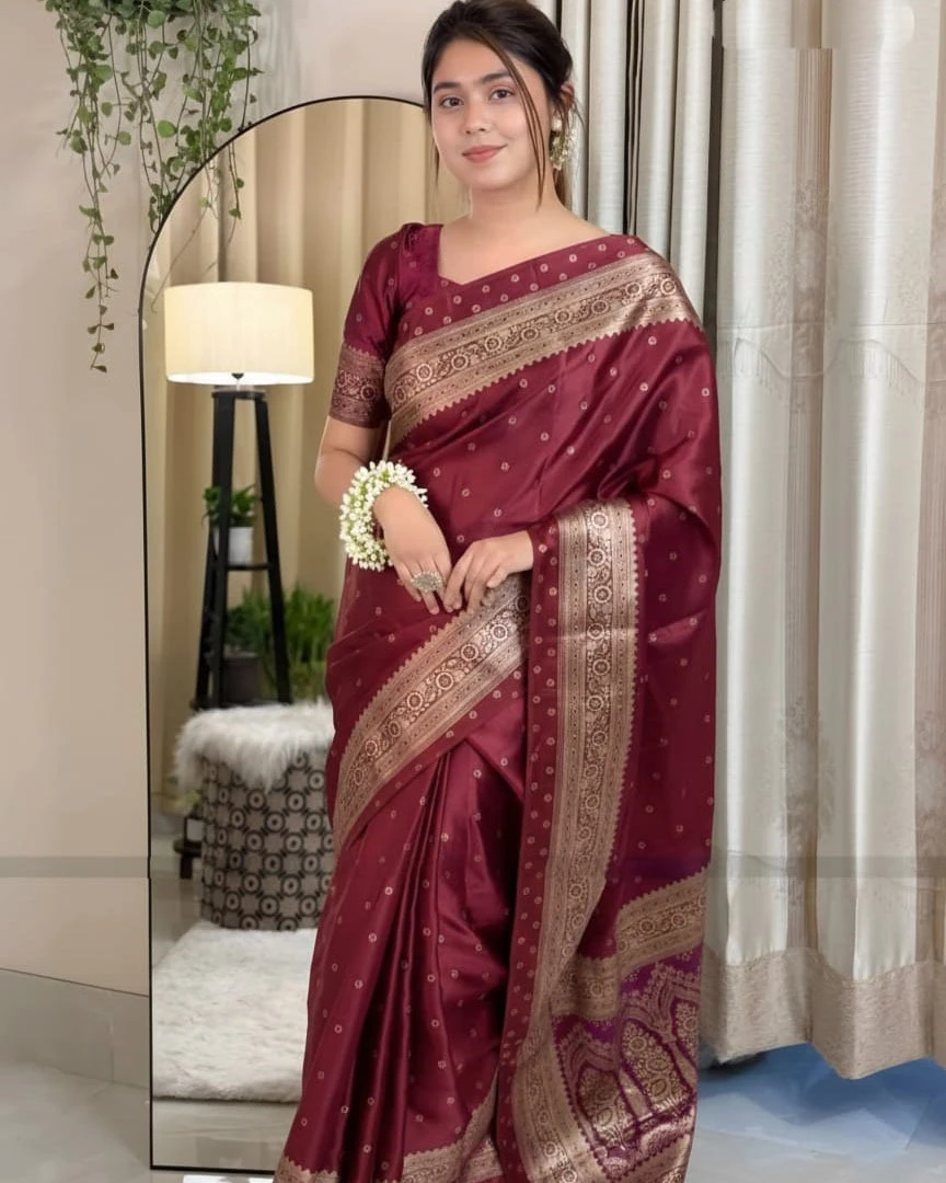 Maroon Gold Banarasi Saree