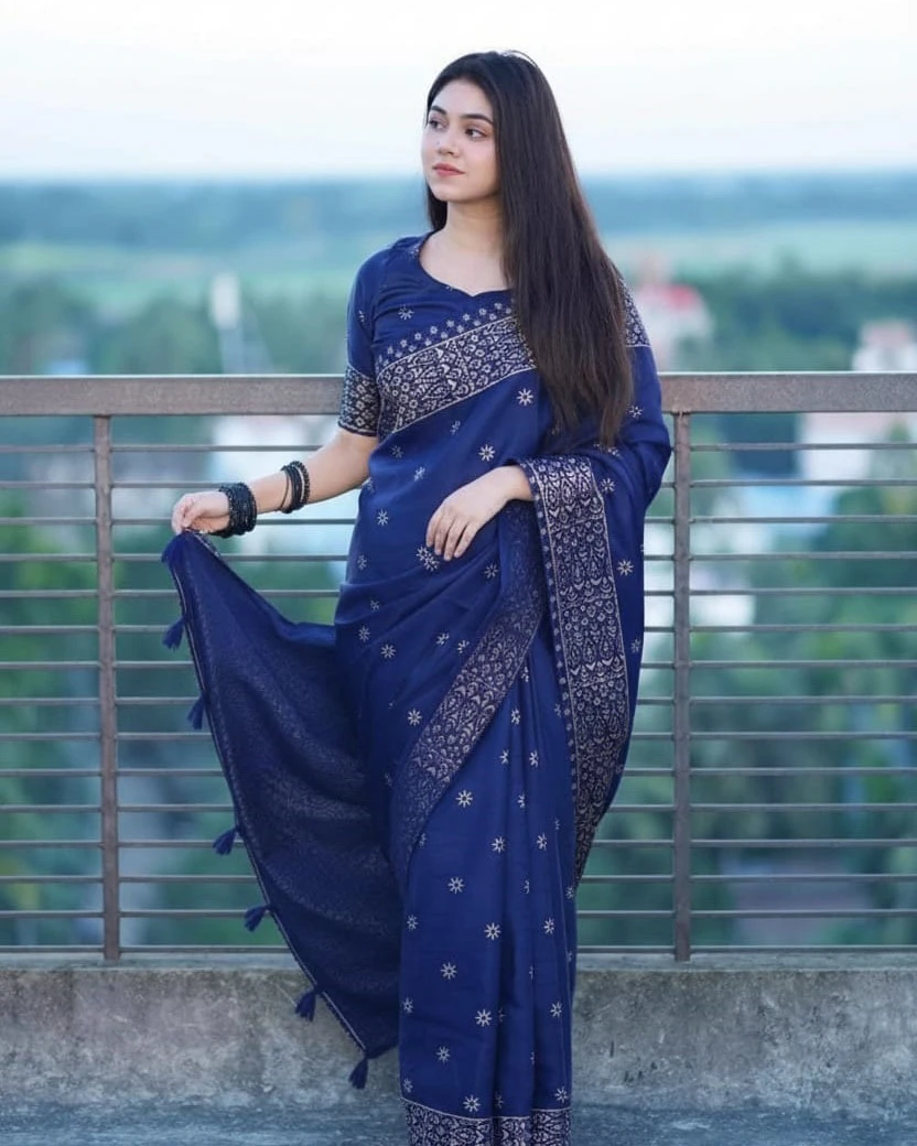 Azure Night Blossom Saree