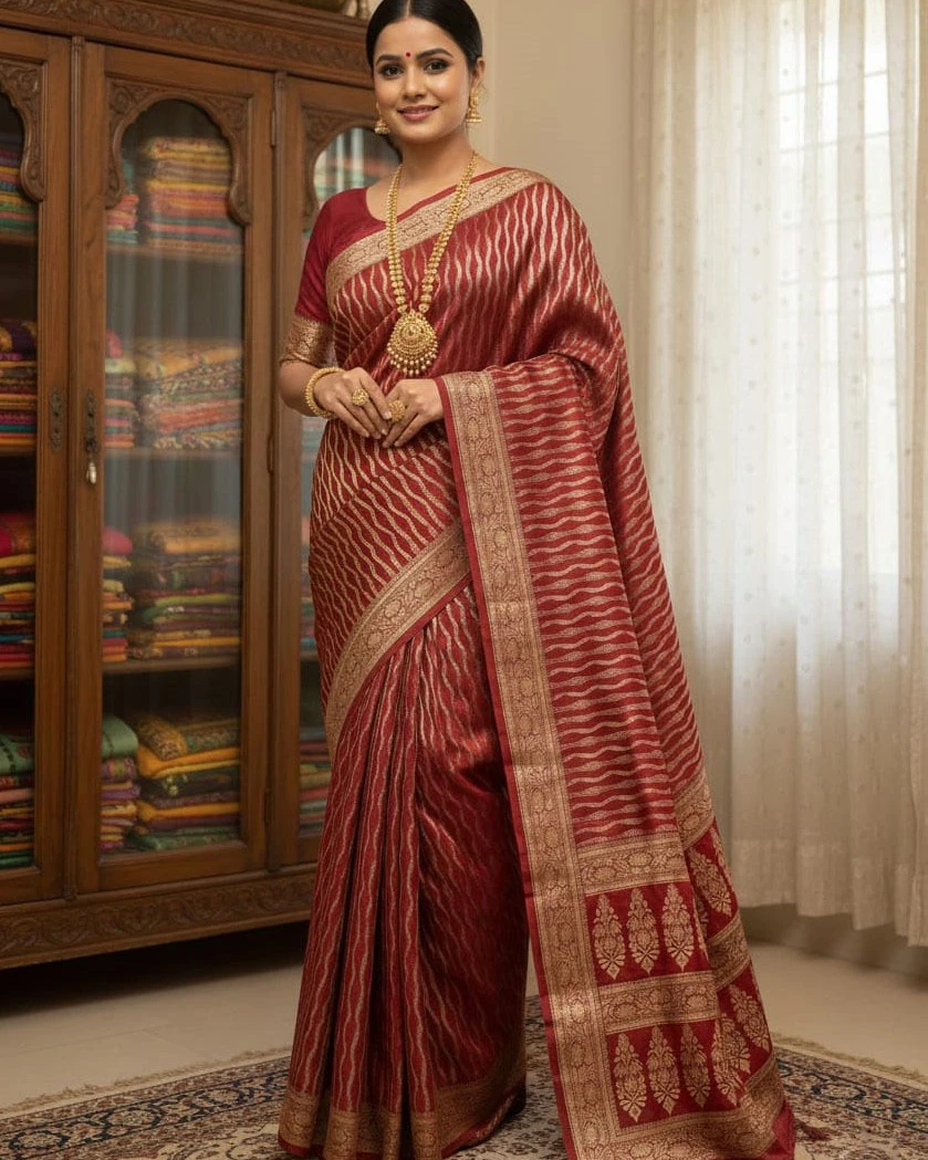 Maroon Wave Banarasi Saree