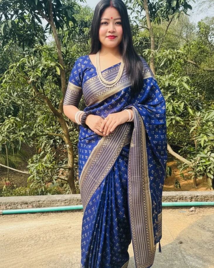 Electric Blue Heritage Silk Saree