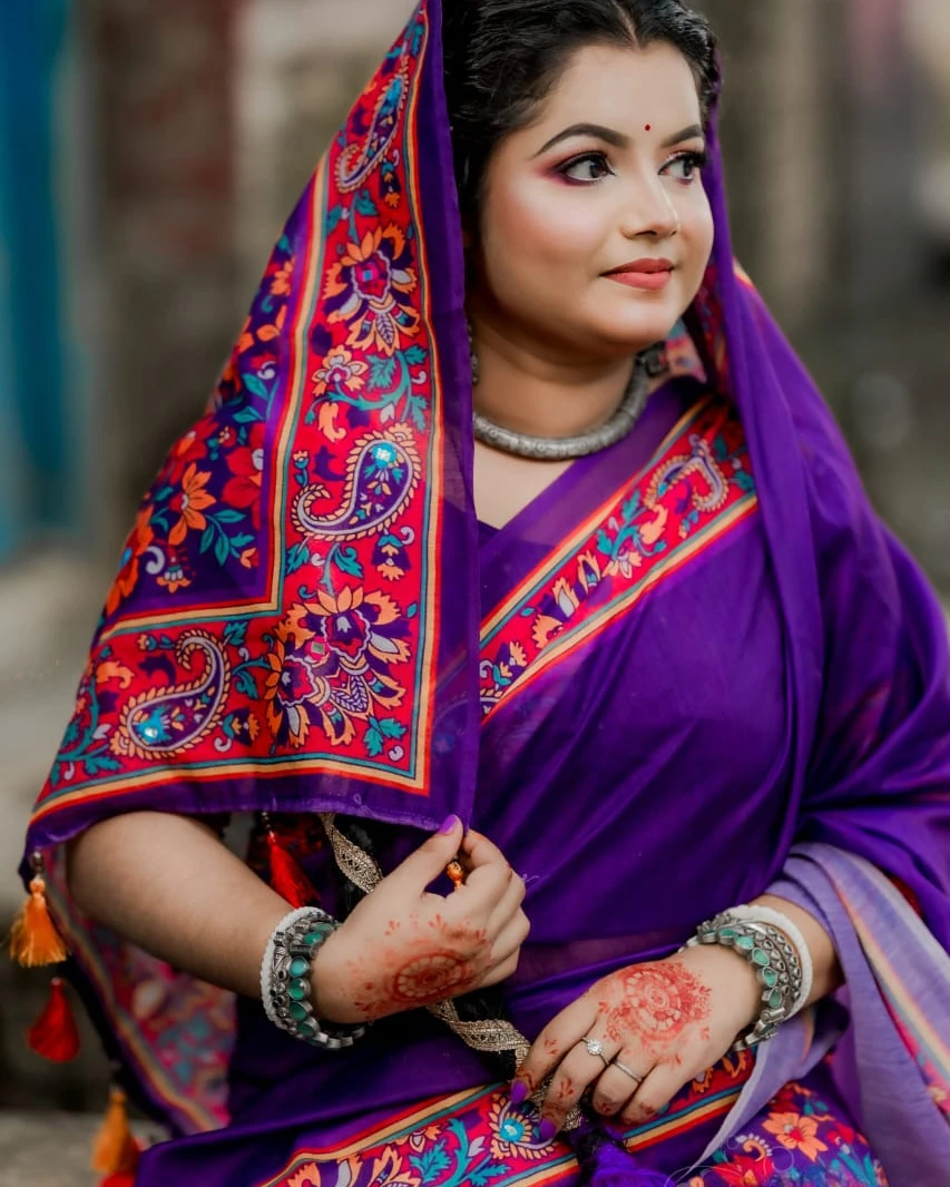 Royal Purple Tanduri Silk Skin-Print Saree