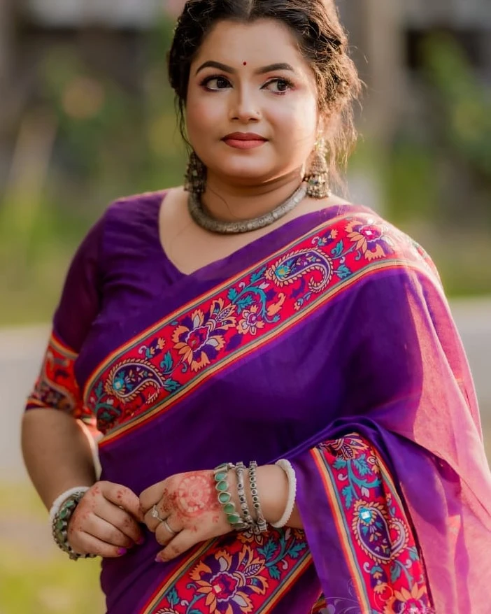 Royal Purple Tanduri Silk Skin-Print Saree