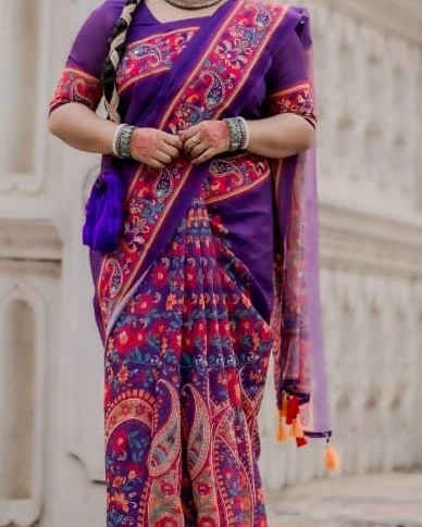 Royal Purple Tanduri Silk Skin-Print Saree
