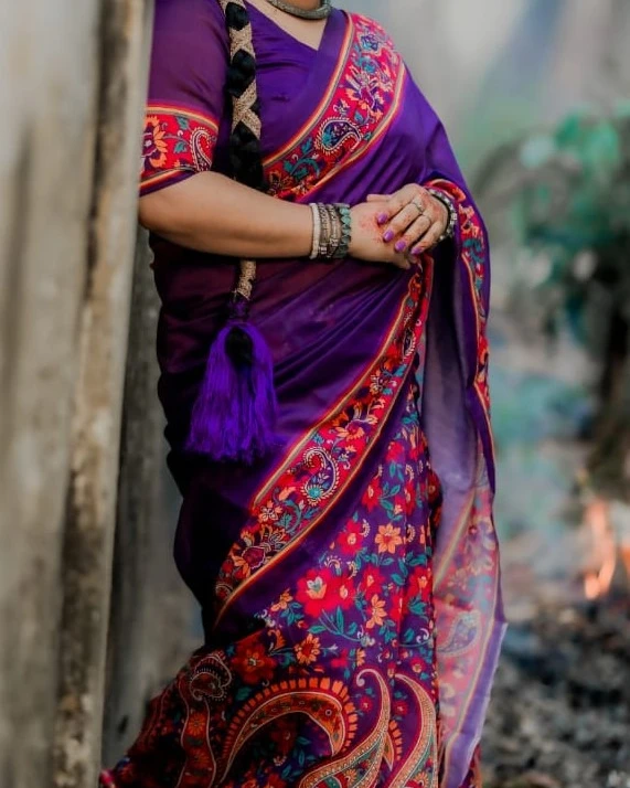Royal Purple Tanduri Silk Skin-Print Saree
