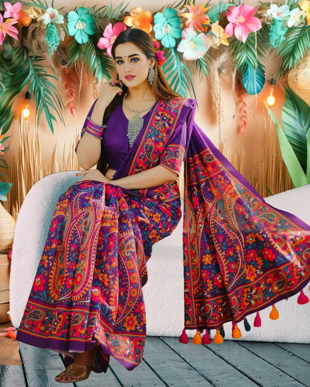 Royal Purple Tanduri Silk Skin-Print Saree