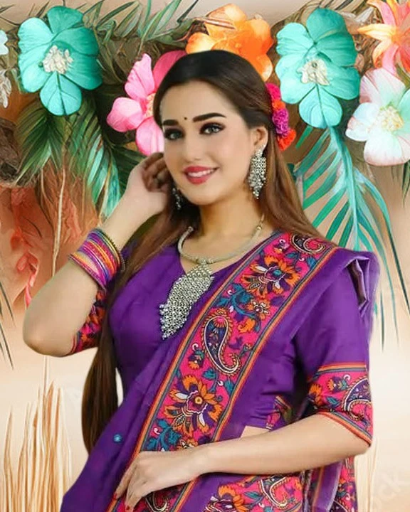Royal Purple Tanduri Silk Skin-Print Saree