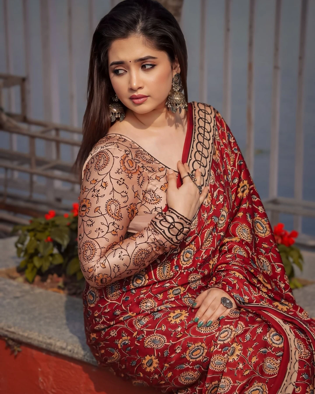 Deep Maroon Tanduri Silk Skin-Print Saree