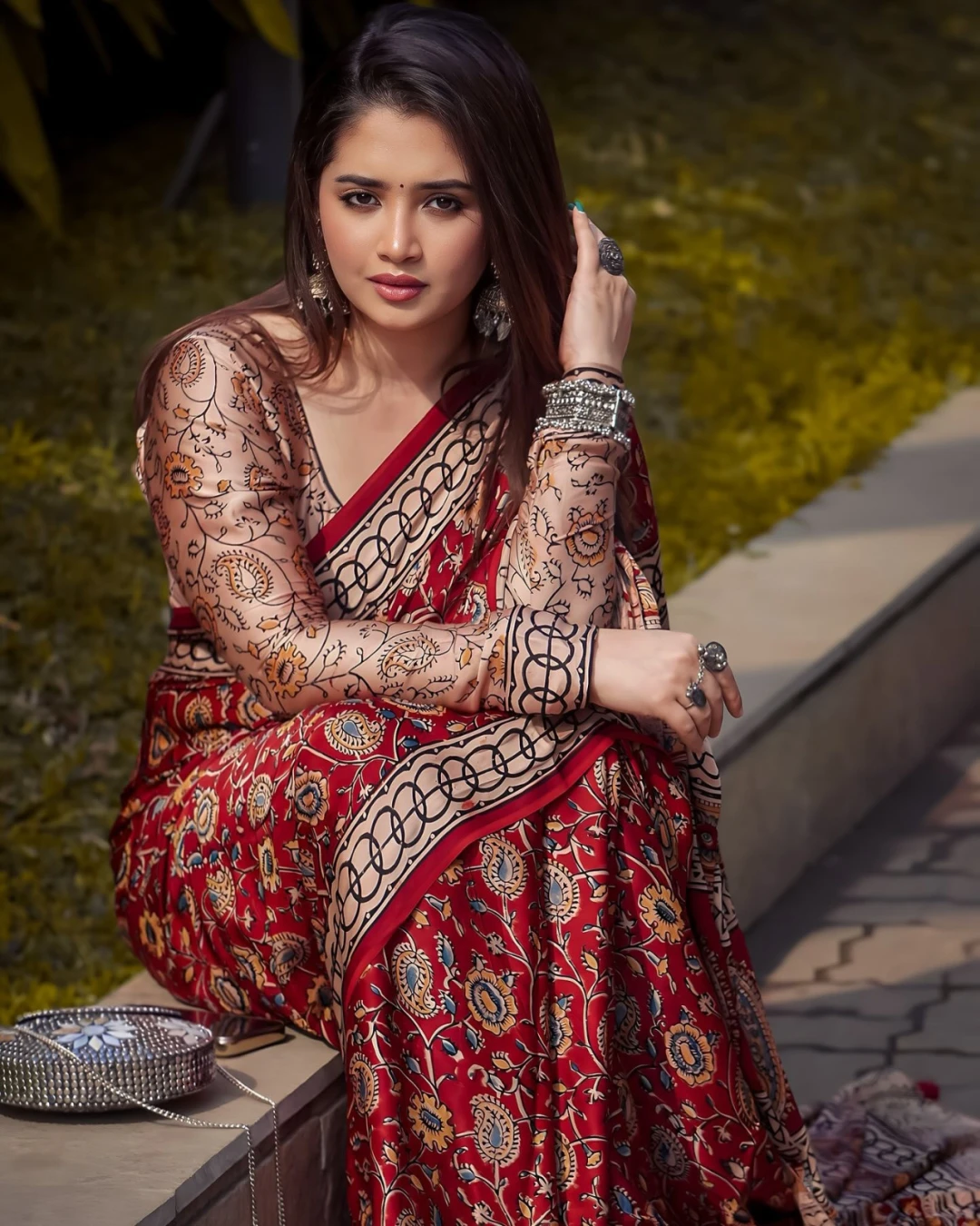 Deep Maroon Tanduri Silk Skin-Print Saree