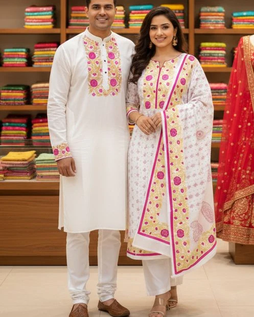 Ivory White & Pink Floral Vine Set