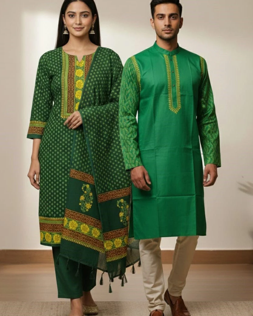 Forest Green & Emerald Geometric Motif Set