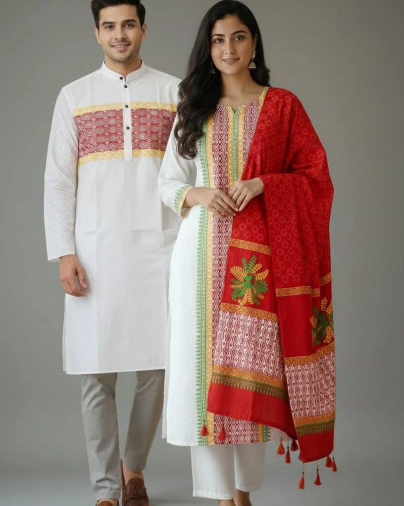 Ivory White & Red Floral Embroidery Set