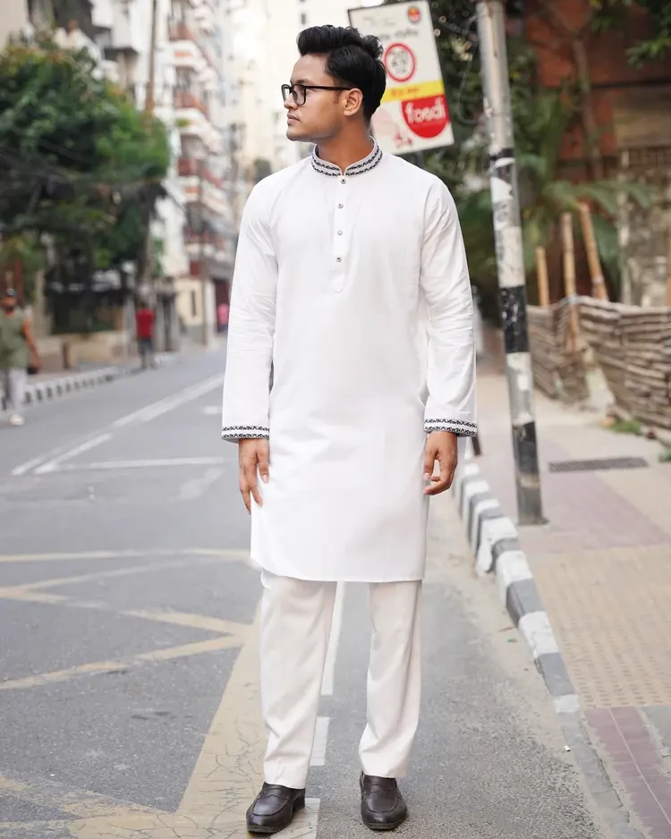 Indian Bamboo Cotton Panjabi (White)