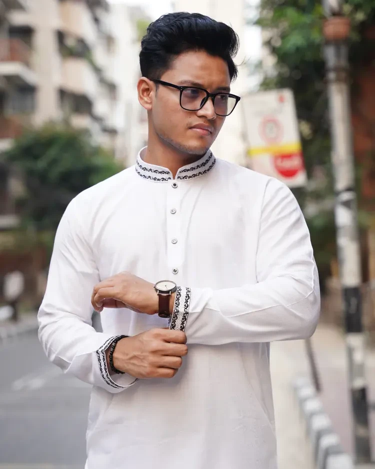Indian Bamboo Cotton Panjabi (White)