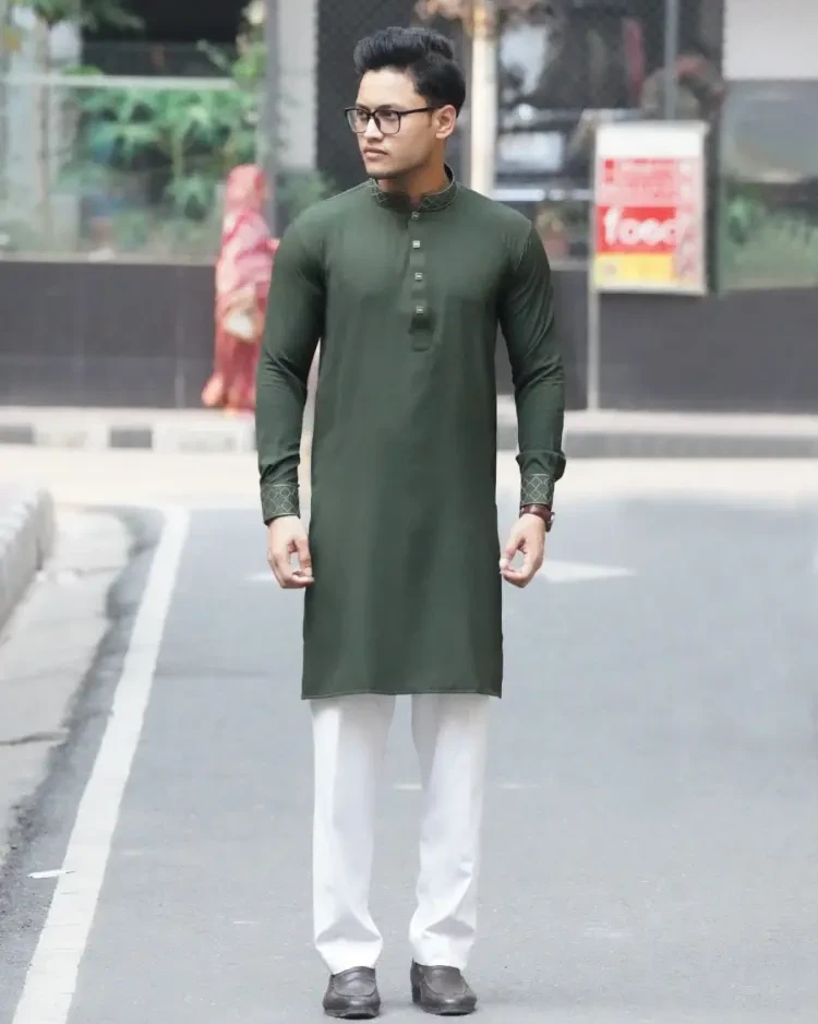Chinese Chelly Cotton Panjabi (Olive)