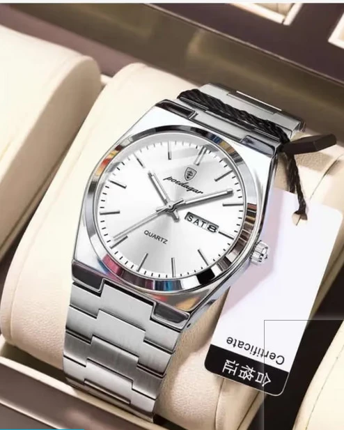 Poedagar Silver Zenith - Men's Brushed Steel Luxury Watch