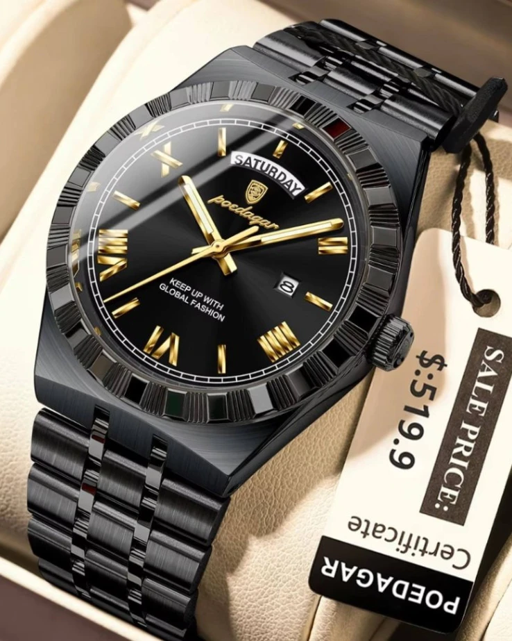 Poedagar Royal Emerald – Two-Tone Roman Numeral Luxury Watch