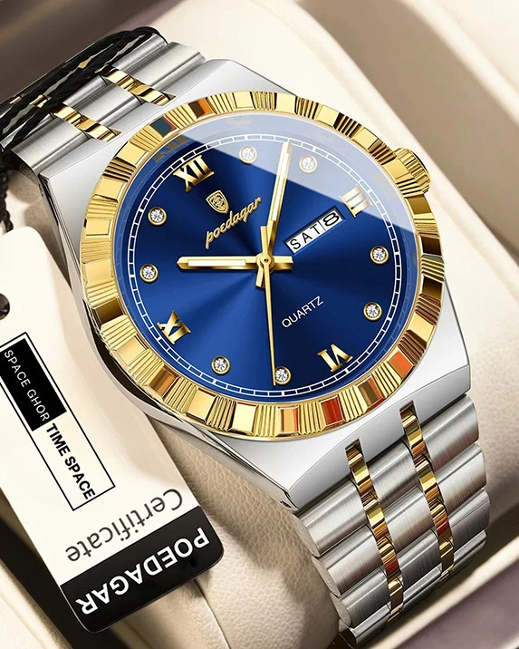 Poedagar Royal Emerald – Two-Tone Roman Numeral Luxury Watch