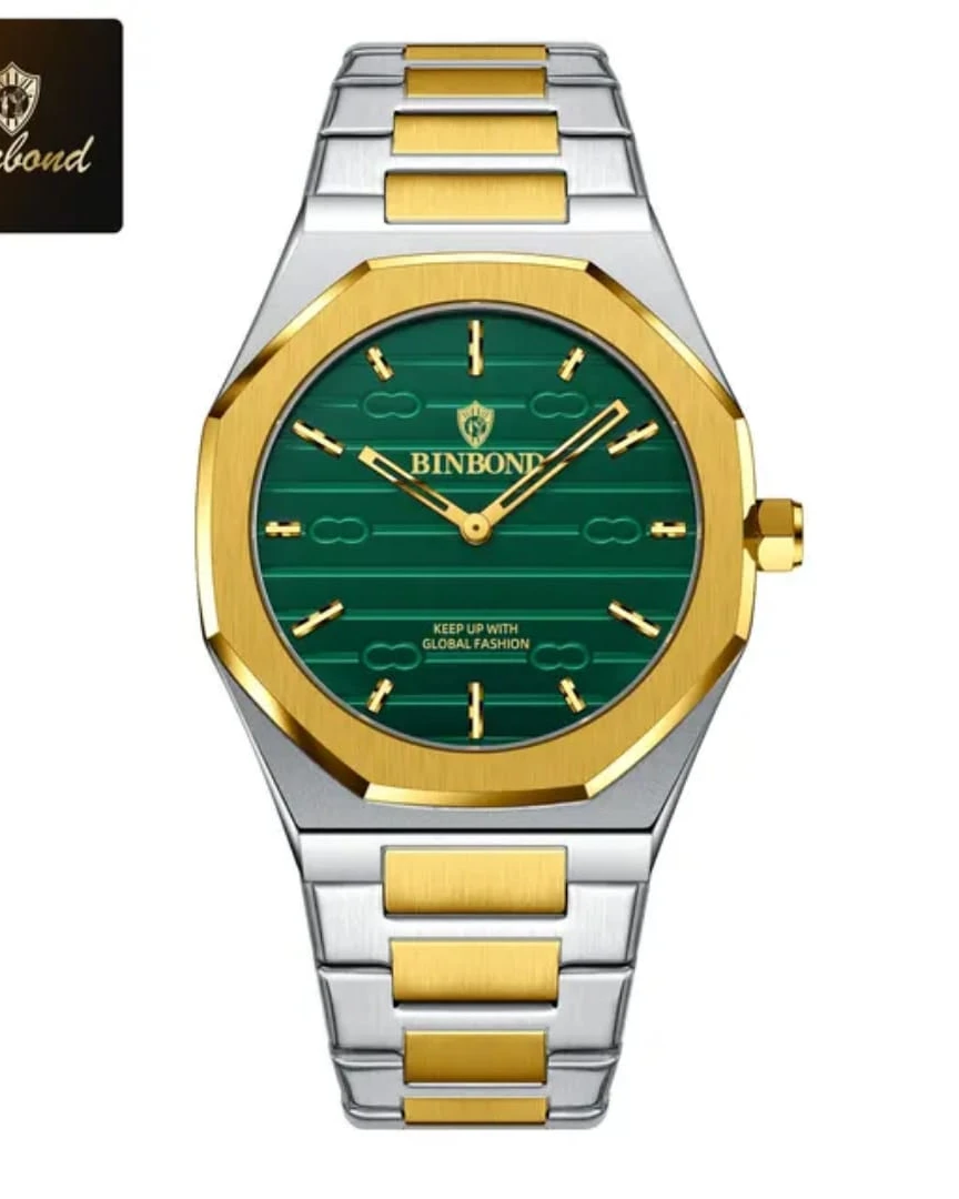 Binbond Vertix Gold – Men’s Two-Tone Forest Green Luxury Watch