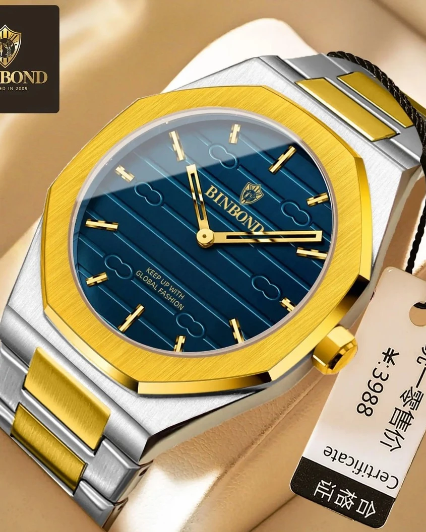 Binbond Vertix Gold – Men’s Two-Tone Forest Green Luxury Watch