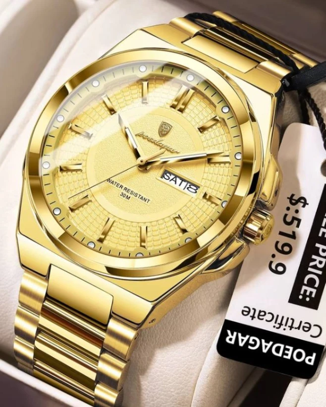 Poedagar Onyx Elite – Men’s Stealth Black & Gold Luxury Watch