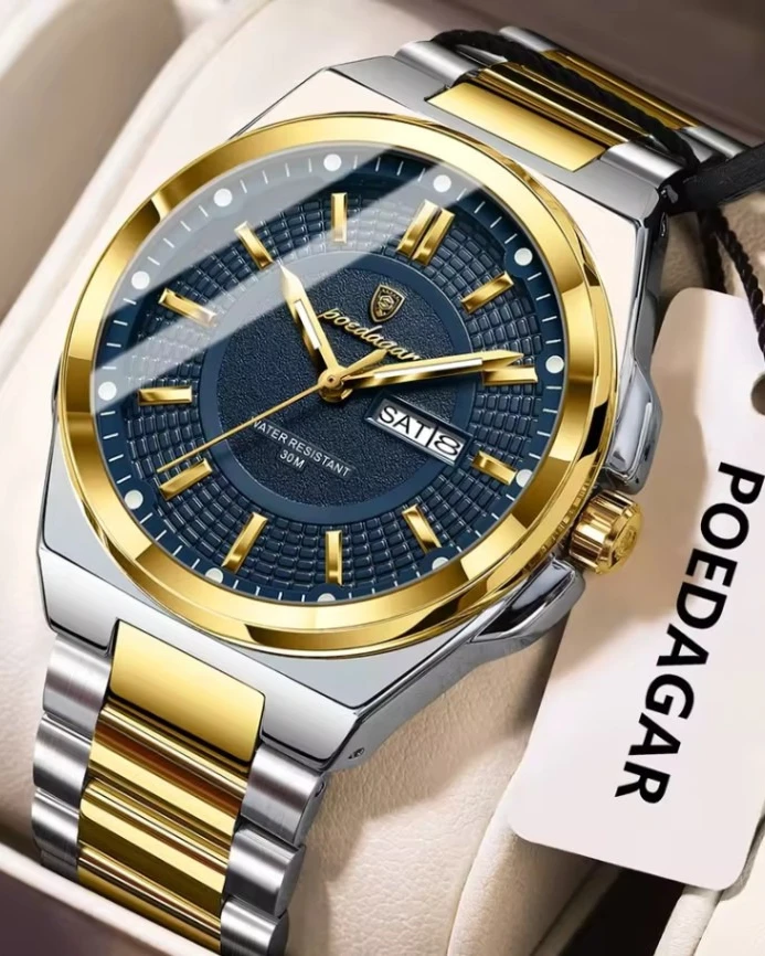 Poedagar Onyx Elite – Men’s Stealth Black & Gold Luxury Watch