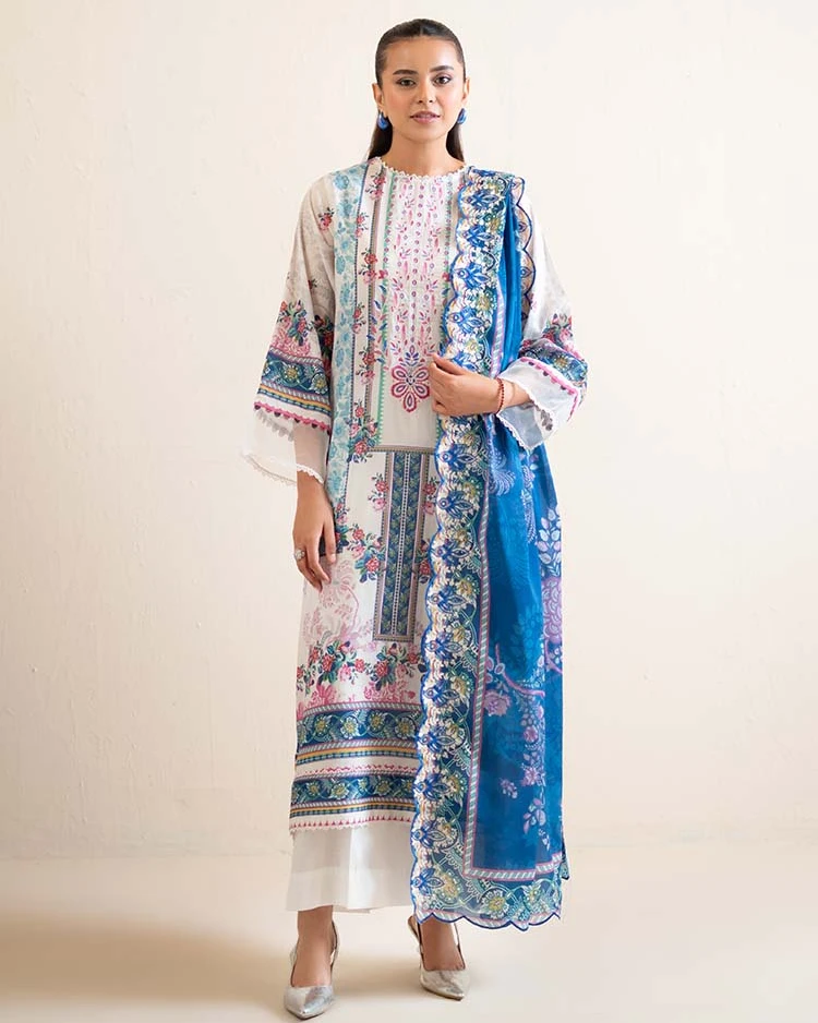 Pakistani Hania by Binaas Unstitched – Ivory Azure Bliss