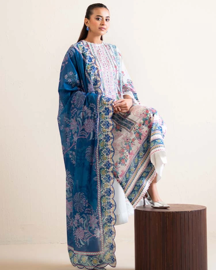 Pakistani Hania by Binaas Unstitched – Ivory Azure Bliss