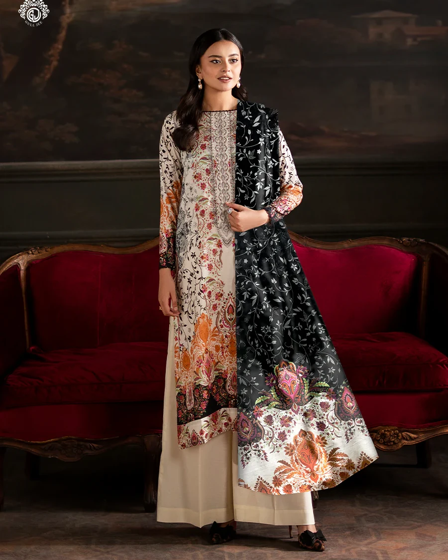 Pakistani Sorrel by Gull Jee Embroidered Unstitched 3 Piece Lawn– Onyx & Ivory Elegance