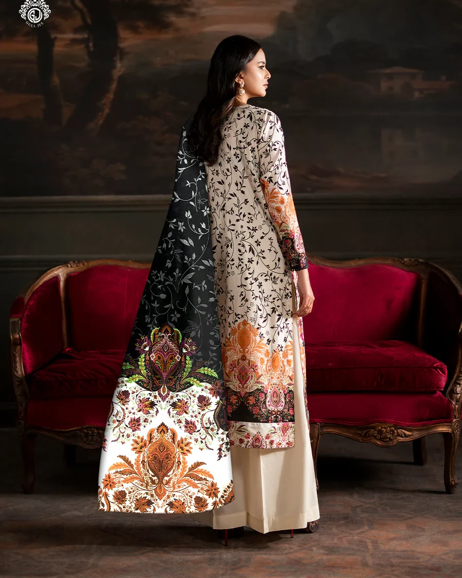 Pakistani Sorrel by Gull Jee Embroidered Unstitched 3 Piece Lawn– Onyx & Ivory Elegance