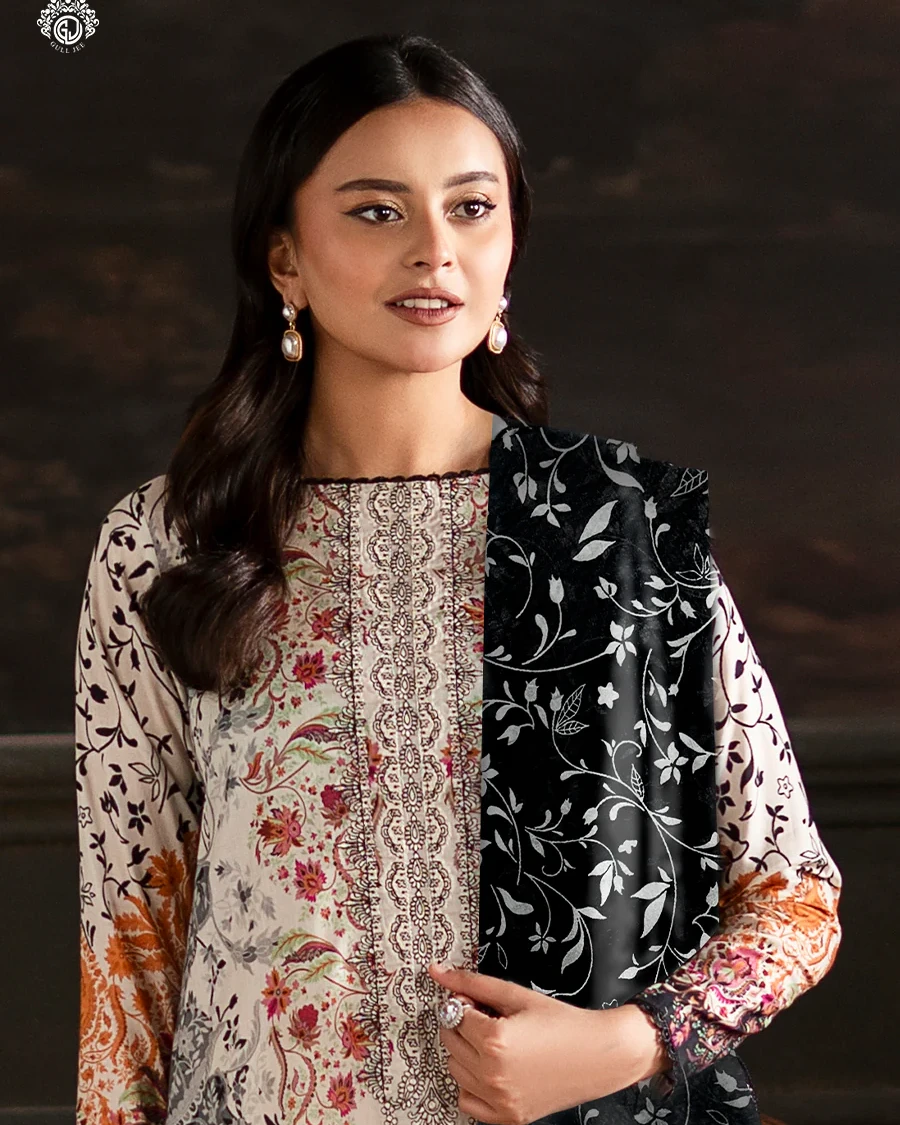 Pakistani Sorrel by Gull Jee Embroidered Unstitched 3 Piece Lawn– Onyx & Ivory Elegance