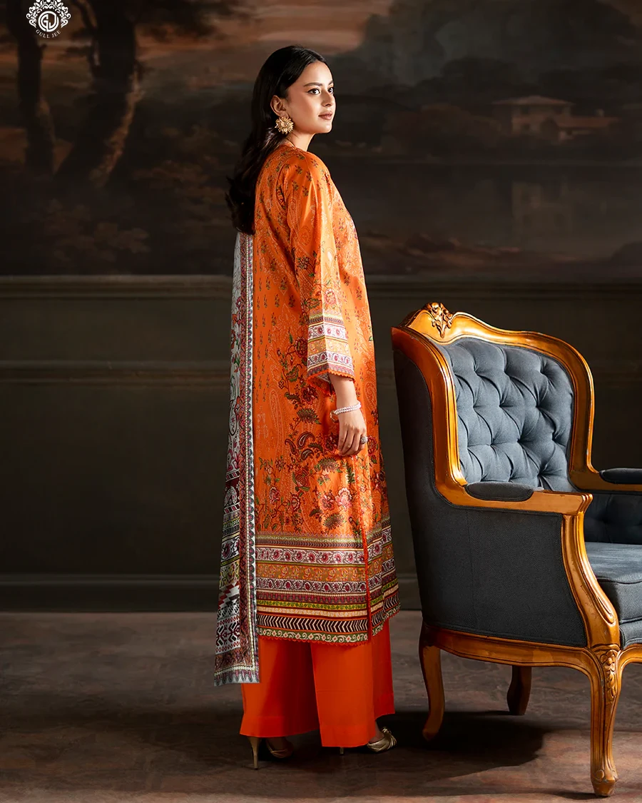 Pakistani Sorrel by Gull Jee Embroidered Unstitched 3 Piece Lawn– Burnt Orange Zest