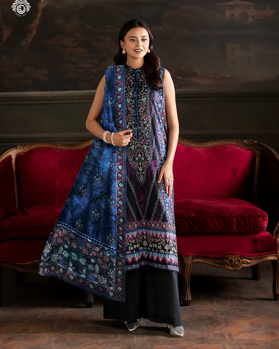 Pakistani Sorrel by Gull Jee Embroidered Unstitched 3 Piece Lawn- Navy