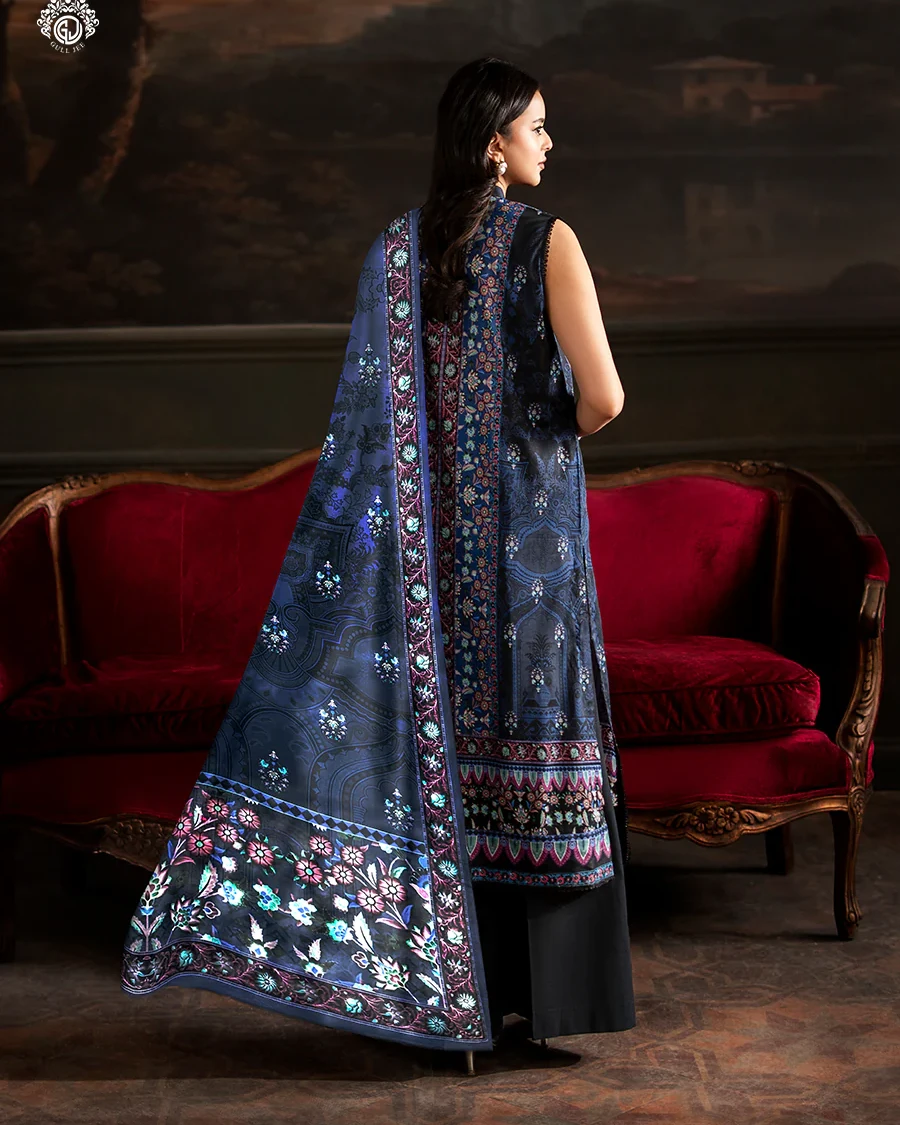 Pakistani Sorrel by Gull Jee Embroidered Unstitched 3 Piece Lawn- Navy