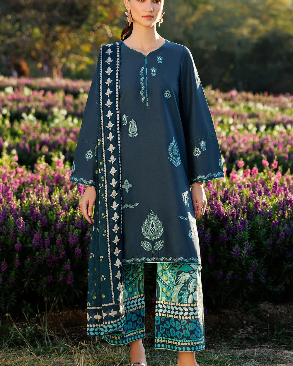 Pakistani Jasmine Unstitched Lawn – Deep Teal & Emerald Edition