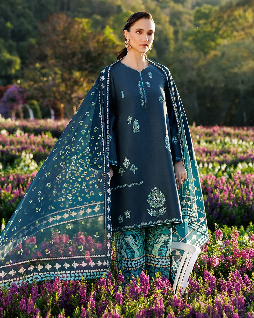 Pakistani Jasmine Unstitched Lawn – Deep Teal & Emerald Edition
