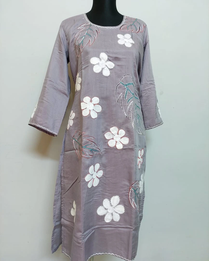 Silver Meadow Appliqué Cotton Kurti