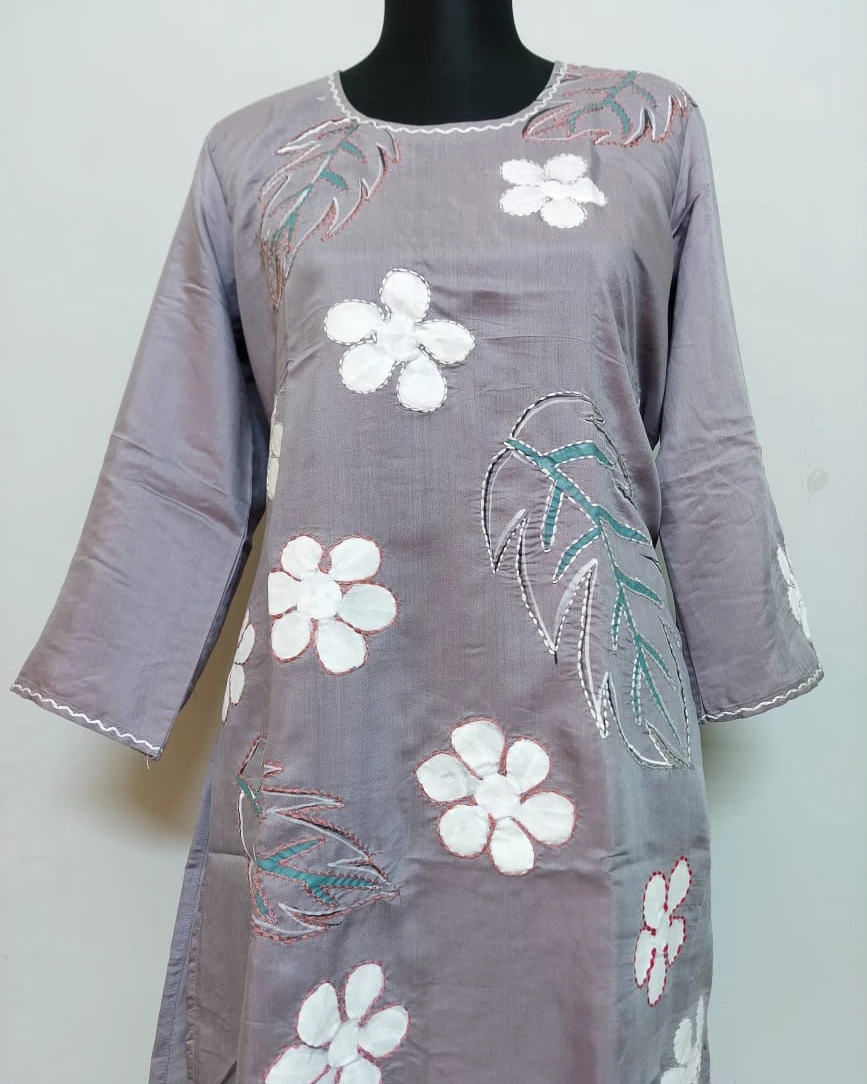 Silver Meadow Appliqué Cotton Kurti