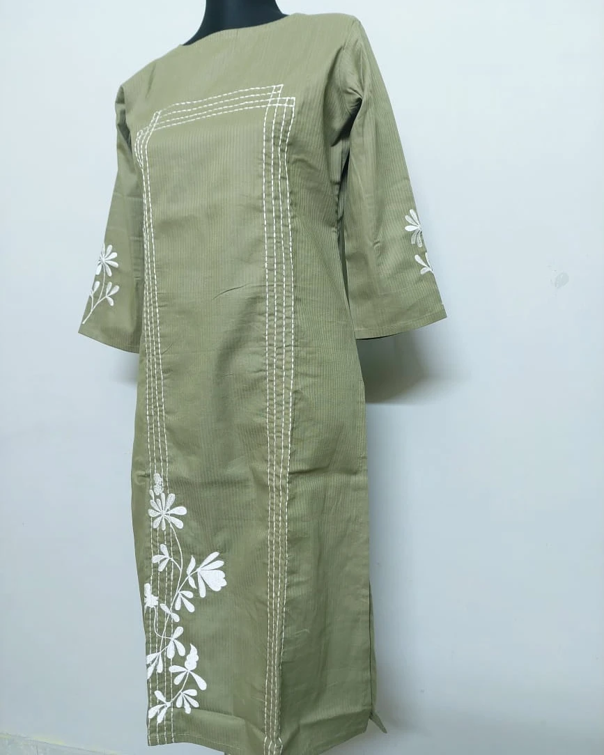 Olive Garden Kantha-Stitch Cotton Kurti