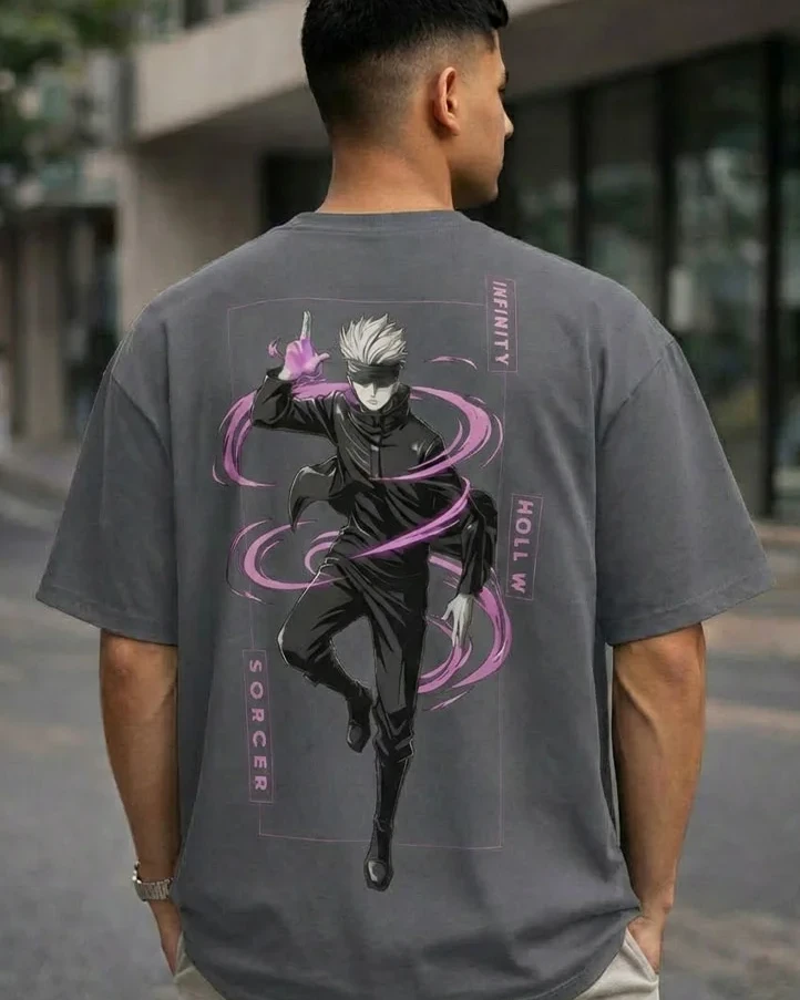 Infinity Sorcerer Anime Drop Shoulder T-Shirt-Dull Gray