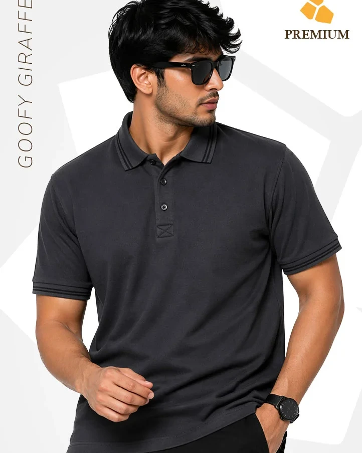 GoofyGiraffe”Premium Black” Double Lacoste Polo T-Shirt