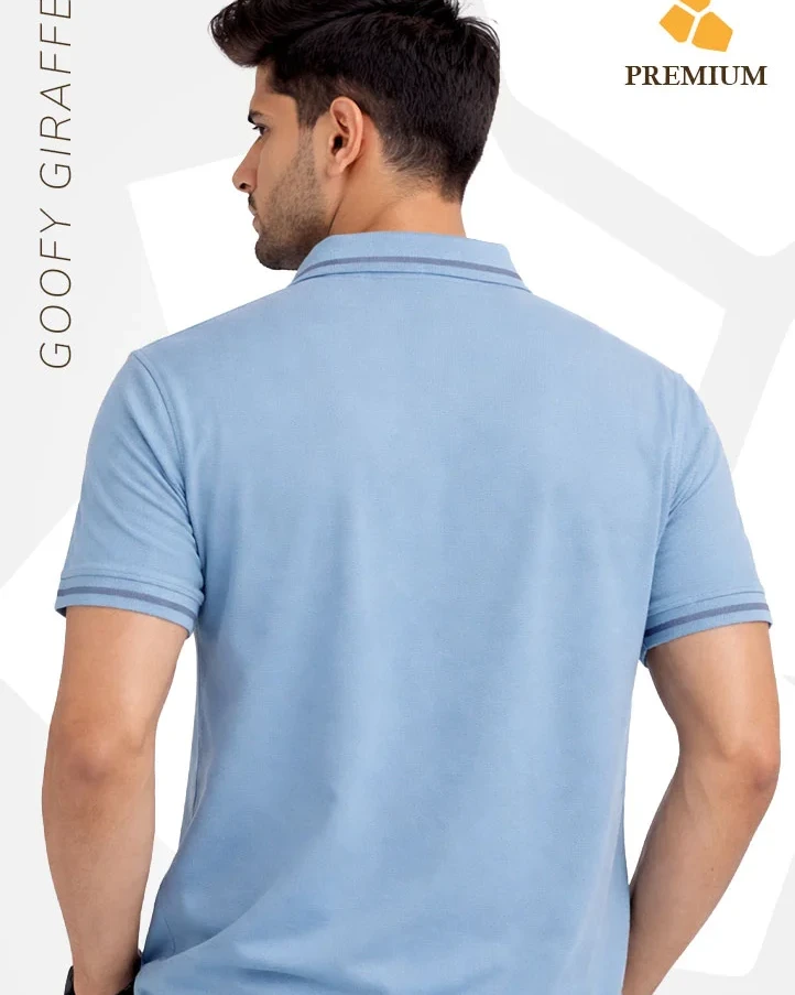 GoofyGiraffe”Premium Stripe Collar” Sky Blue Polo T-Shirt