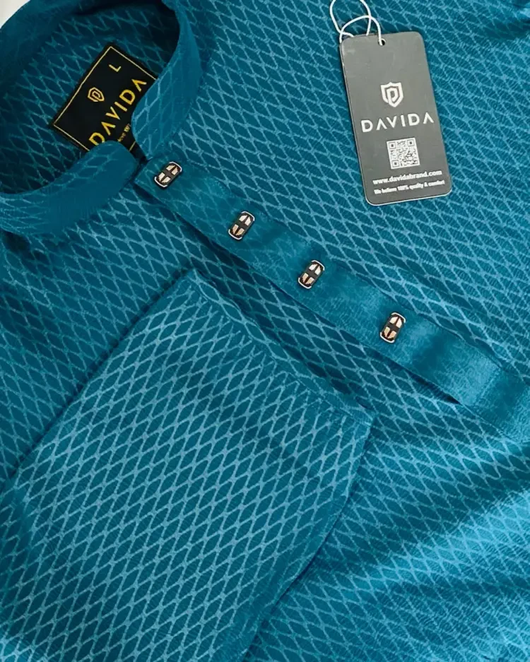 Chinese Zafran Cotton Panjabi Blue Color